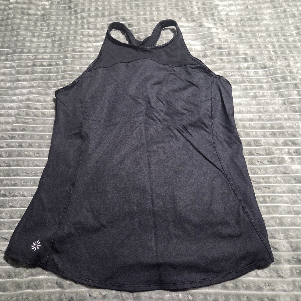 Athleta Black High Neck Workout Tank Top Mesh Accent Built In Bra Women's Size M